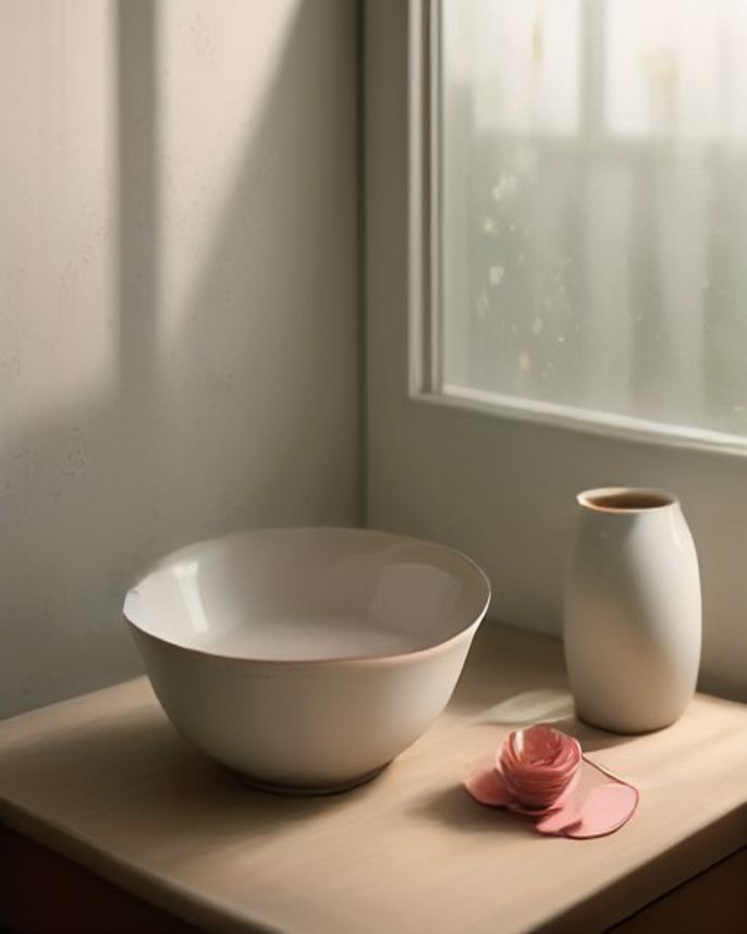 A porcelain bowl and linen — the quiet of a Korean beauty ritual